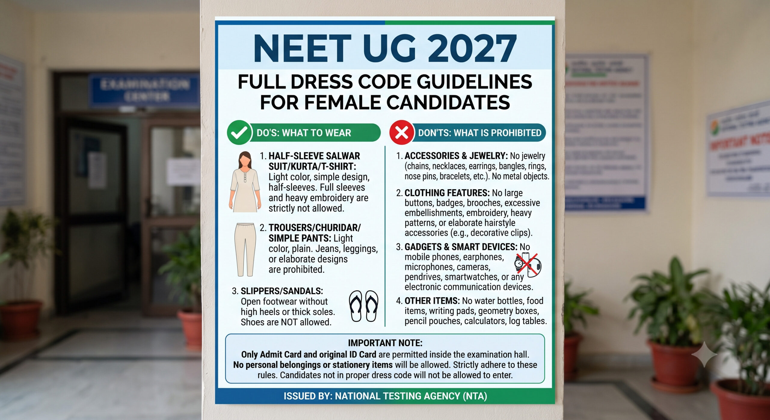 NEET 2027 Dress Code for Female Candidates