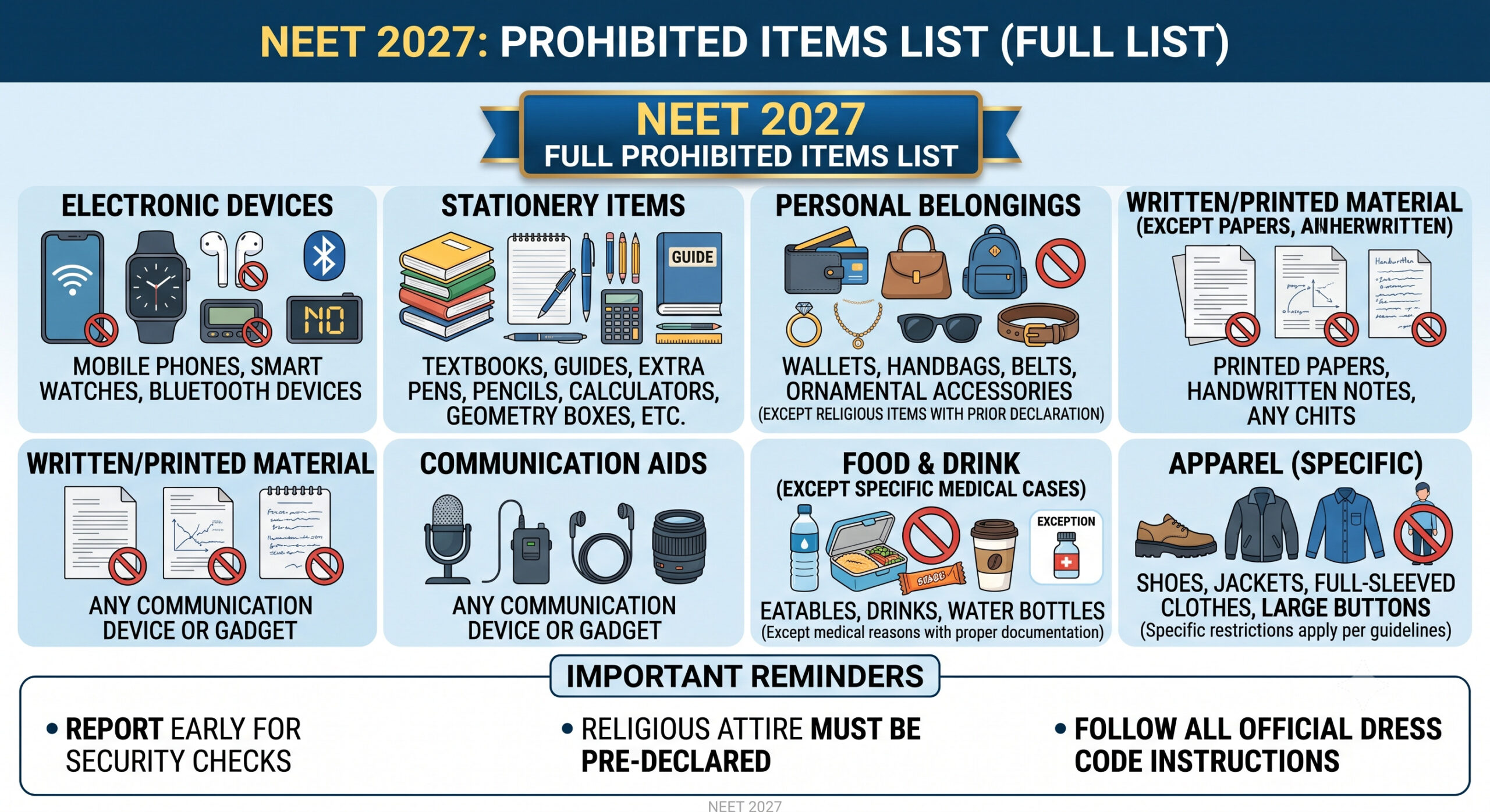 NEET 2027 List of Prohibited Items
