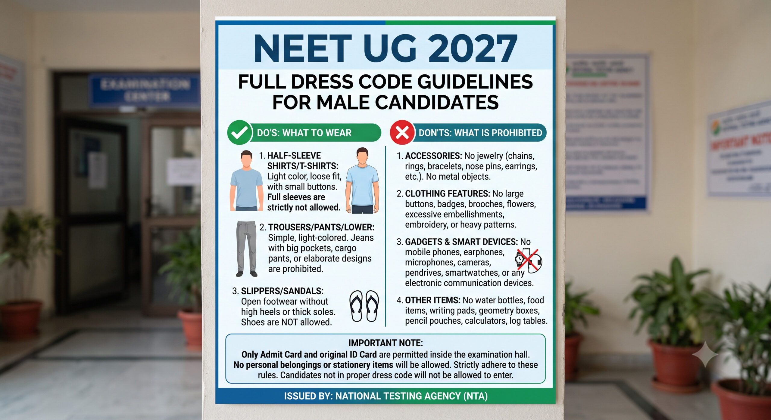 NEET 2027 Dress Code for Male Candidates