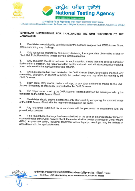Instructions for Challenge NEET OMR Response Sheet Instructions for Challenge NEET OMR Response Sheet